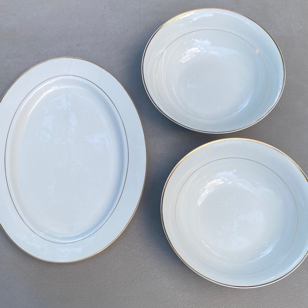 White Porcelain Dinnerware Set with Gold Rim - 3 Piece